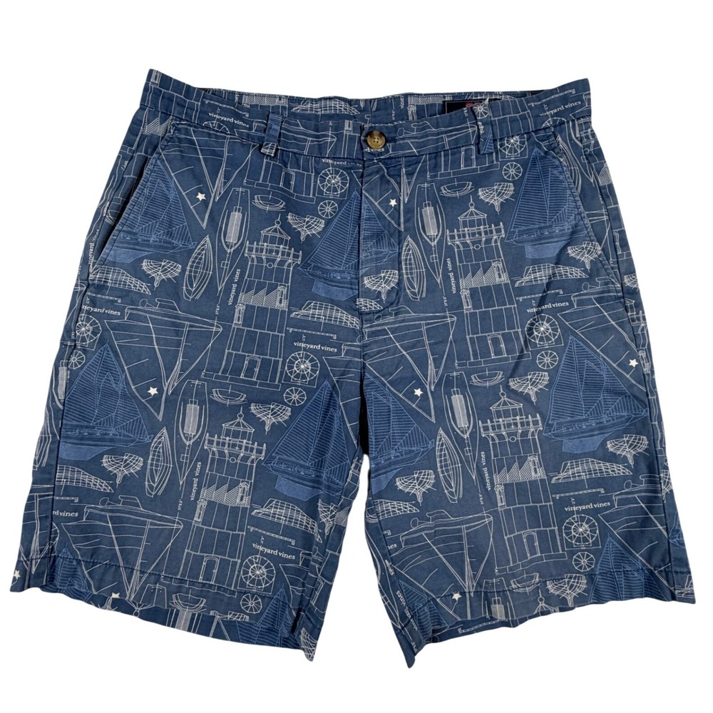 Vineyard Vines Mens 35 Nautical Blueprint Lighthouse Sailboat Breaker‎ Shorts